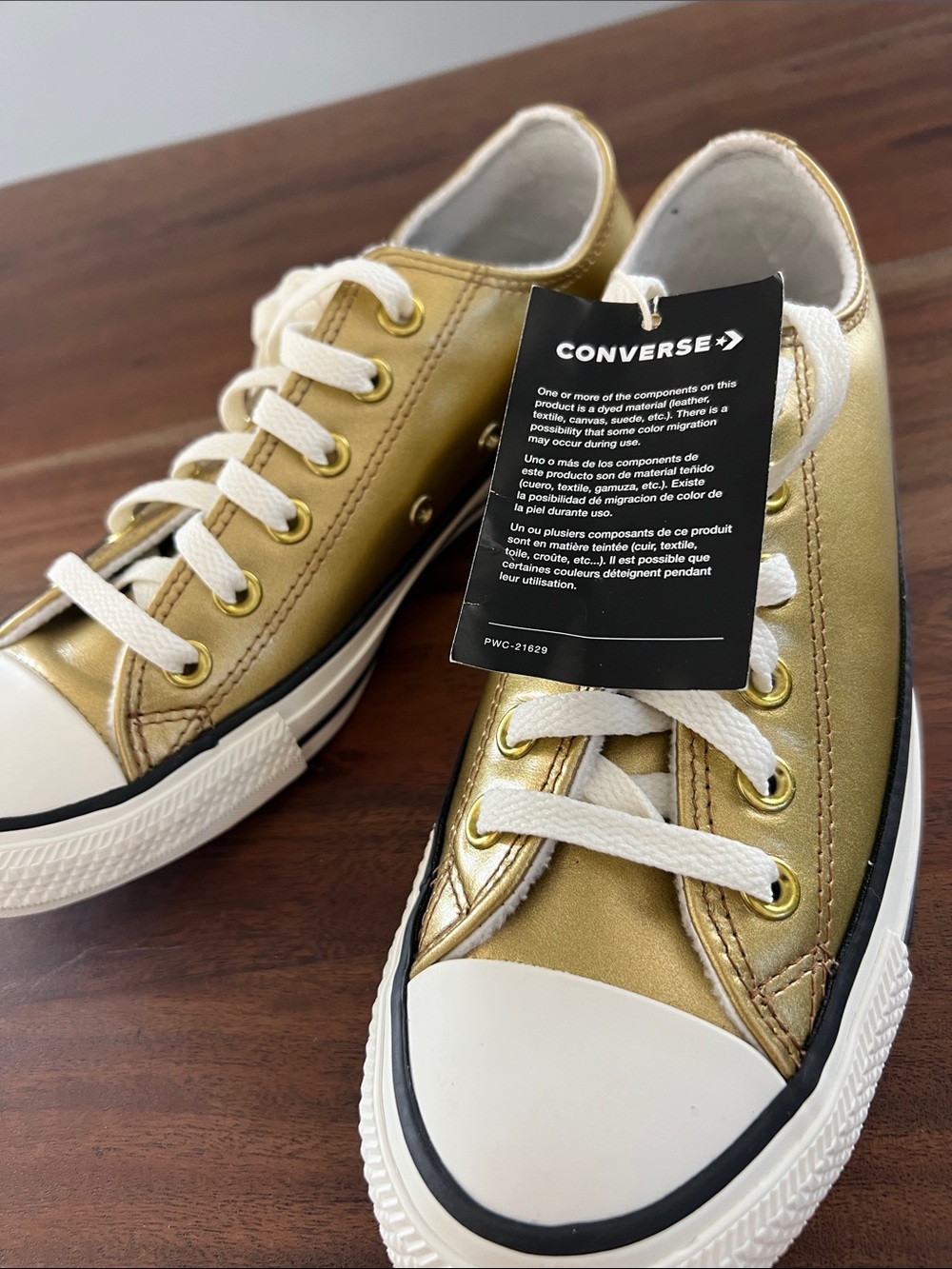 Converse Low-Top Sneakers in Metallic Gold and White - Picture 2 of 6